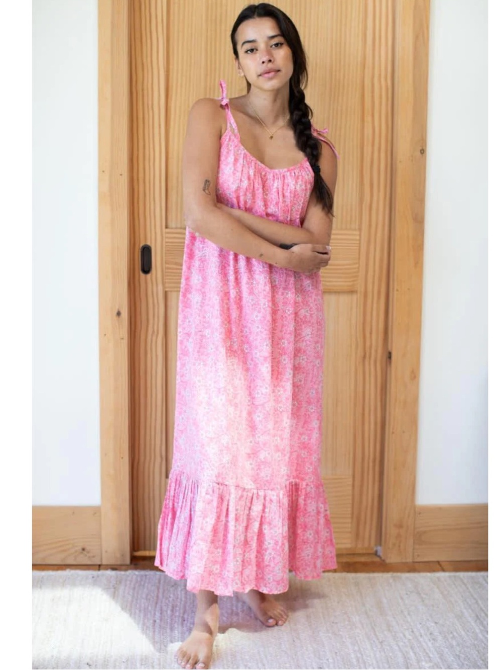 NWT Emerson Fry India Maxi Sundress Crocus Pink Floral Organic Cotton - XS/S